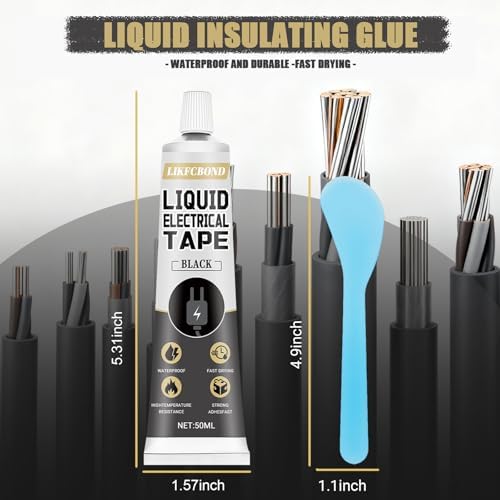 Liquid Electrical Tape Set, 100ml Insulating Wire Glue (Black) | Liquid Rubber, Waterproof Wire Adhesive Kit for Cable, Plug, Equipment, Cord