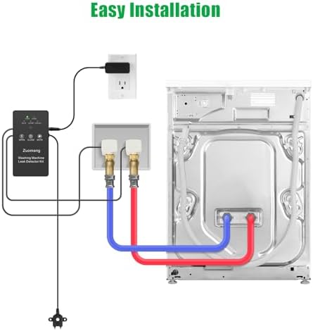 Washing Machine Water Leak Detector Kit with Dual Power Supply, Precise Sensor, Automatic Shut-Off Hot & Cold Valves 3/4" 90° , Alarm Sound and Alarm Light