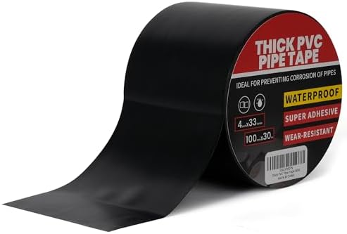 TAPEBEAR Corrosion Protection Pipe Tape 10mil PVC Pipe Wrap Tape 4" Wide | 33Yard/Roll Waterproof PVC Black Tape Hose Leak Proof Thicker for Drain Pipe, Metal Electrical Outdoor Underground Pipe