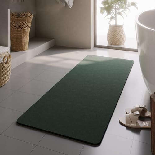 Super Absorbent & Non-Slip Bath Mat Kit | Waterproof Drip Rail, Shower Floor Protector & Door Seal Strip | Cut-to-Fit for Tub & Shower (Dark Green, 63''x24'')