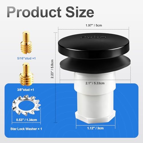 1 Sets Tub Stopper Bathtub Drain Stopper with 3/8'' and 5/16'' Thread Studs Adapter, Bathroom Tub Drain Stopper Compatible with K-1068204 (Matte Black Cover)