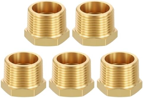 METALLIXITY 5PCS 3/4" MNPT x 3/8" FNPT Thread Brass Hex Bushing Extension | Brass Pipe Fittings, Tube Adapters Convert for Water Line, Tub Spout/Shower Head