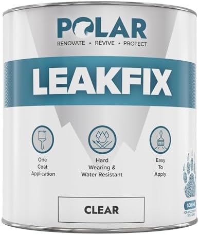 Polar Specialist Coatings Clear Leak Fix Paint - 35 oz - One Coat Waterproof Sealant with Reinforced Fibers, Instantly Seals Leaks & Cracks for Roofs, Drainpipes and Gutter Repairs for Exterior Use