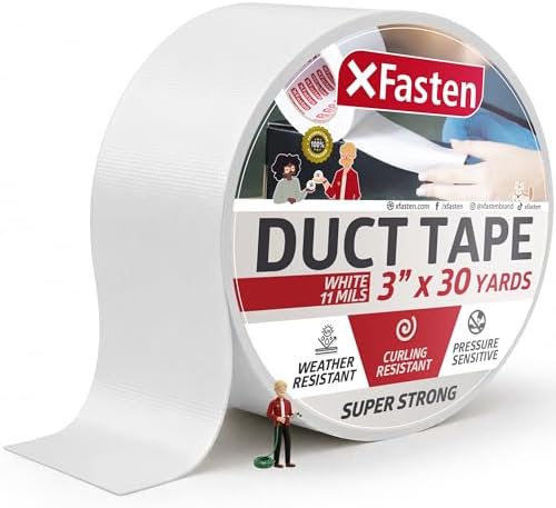 XFasten Super Strong Duct Tape, White, 3" x 30 Yards, Waterproof Duct Tape for Outdoor, Indoor, School and Industrial Use
