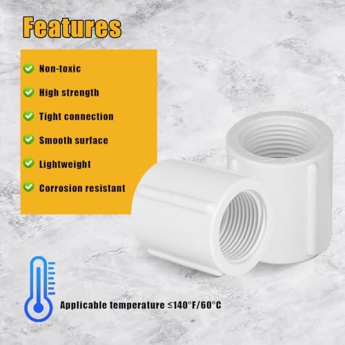 PEUTIER 12pcs 3/4in Female Threaded Connector, with Sealing Tape Female Threaded PVC Coupling Double Females Fitting Sprinkler Pipe Fitting for Garden Drip Irrigation Systems Work (White)