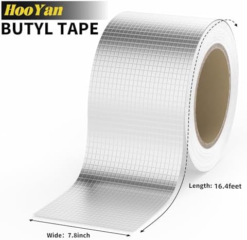 Butyl Tape Waterproof Aluminum Foil Tape 7.8in Wide 16.4ft Long (20CM X 5M) | for Outdoor Use, Corrosion Resistant, Repair for Metal Roof, RV, Windows (Silver)