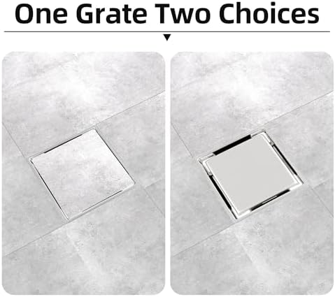 4-Inch Square Shower Drain Kit, Tile Insert Grate & Bonding Flange