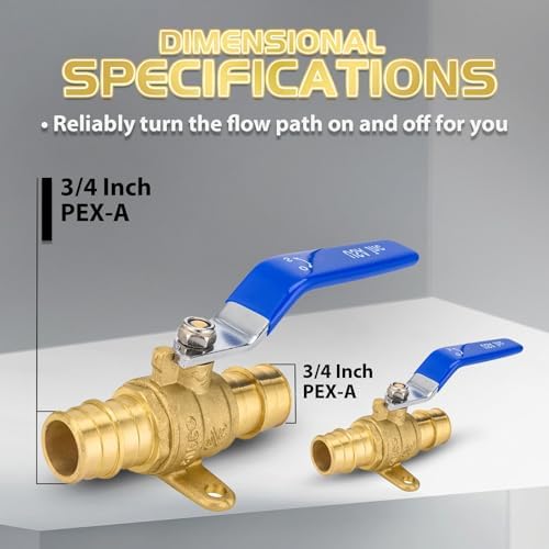 100-Pack Foskan 3/4" Brass PEX Expansion Drop Ear Ball Valve with Blue Handle, Full Port Shut-off Valve for Hot and Cold Water Distribution