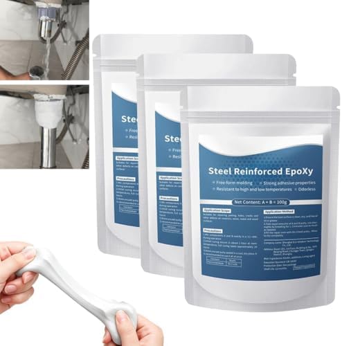 Steel Reinforced Epoxy Putty, 2026 New Waterproof Heat-Resistant Epoxy Putty Repair Kit, All Purpose Filler Putty AB Epoxy Clay for Metal Wood Tile Ceramics for Bonding Repairing Sculpting，3PCS