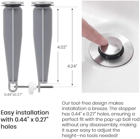 (2-Pack) Calvana Bathroom Sink Pop-Up Stoppers, Compatible with Moen 88994, Not Universal, Fits Drains with Holes Less Than 1.21", Overall Height 4.87", Outer Diameter 1.21", Chrome Finish