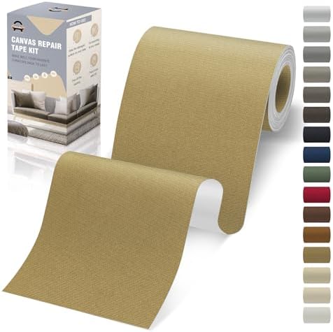 OAZ 4 x 79 inch Canvas Repair Patches Fabric Patch Self-Adhesive Canvas Repair Tape Waterproof Outdoor Gear Patch Kit for Boat Cover Awning Sofa Chair Couch Tent Bag (Khaki)