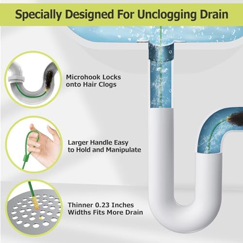50 Inch Drain Snake Hair Clog Remover, 4 Pack Metal Drain Cleaner Tool