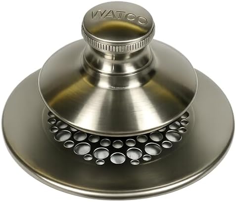 Watco Universal NuFit Push Pull Stopper, Silicone, 3/8 in or 5/16 in Combo Pin, Friction Pin, Grid, Universal Bathtub Drain Stoppers, Easy Install, Hair Catcher, Replacement Tub Drain, Brushed Nickel