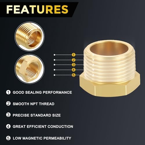 METALLIXITY 2PCS 1" MNPT x 1/4" FNPT Thread Brass Hex Bushing Extension | Brass Pipe Fittings, Tube Adapters Convert for Water Line, Tub Spout/Shower Head