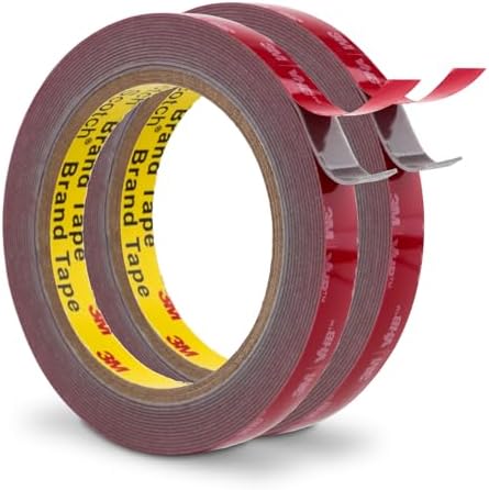 3M Double Sided Tape 0.5" x 15.4Ft 2 Pack Heavy Duty Mounting Tape, Grey | Foam Tape Waterproof for Indoor Outdoor Home Office Car Decor