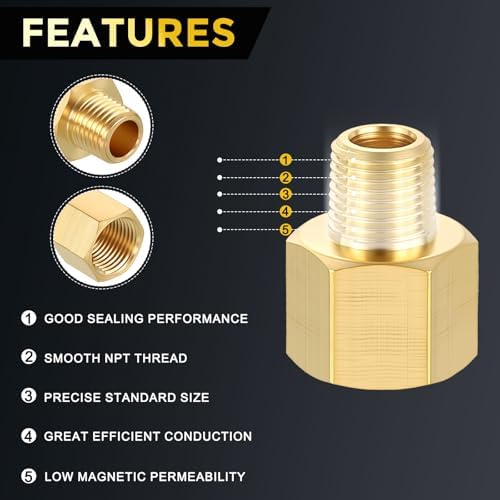 METALLIXITY 2PCS 1/4" FNPT x 1/8" MNPT Thread Brass Hex Extension Adapters | Brass Pipe Fittings, Female to Male Adapters for Water Line, Tub Spout/Shower Head