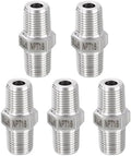 METALLIXITY 5PCS 1/8" MNPT x 1/8" MNPT Thread SUS304 Hex Nipple Adapter | Male Straight Extension Adapters, 304 Stainless Steel Pipe Fittings for Water Line, Tub Spout/Shower Head