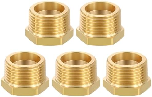 METALLIXITY 5PCS 1" MNPT x 1/2" FNPT Thread Brass Hex Bushing Extension | Brass Pipe Fittings, Tube Adapters Convert for Water Line, Tub Spout/Shower Head