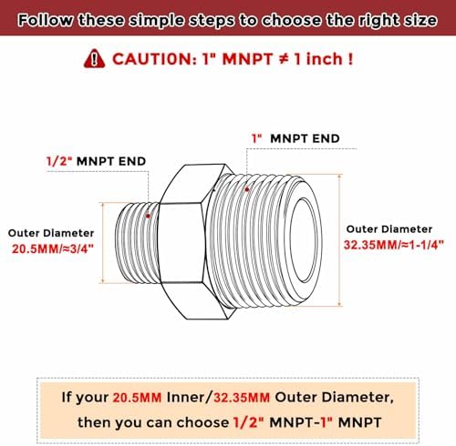 Pack of 2, 1" Male NPT To 1/2" Male NPT SUS304 Hex Nipple | Solid Male Pipe Adapter Hose Connectors for Pipe Repair, Bathroom Remodel, Tool Extensions, Compression, Irrigation