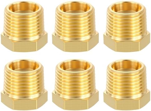 METALLIXITY 6PCS 3/8" MNPT x 1/8" FNPT Thread Brass Hex Bushing Extension | Brass Pipe Fittings, Tube Adapters Convert for Water Line, Tub Spout/Shower Head