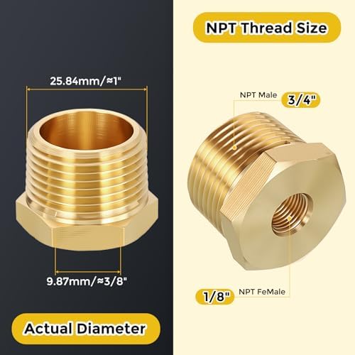 METALLIXITY 2PCS 3/4" MNPT x 1/8" FNPT Thread Brass Hex Bushing Extension | Brass Pipe Fittings, Tube Adapters Convert for Water Line, Tub Spout/Shower Head