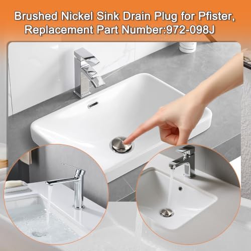 Drain Sink Stopper for Pfister 972-098J,Brushed Nickel Sink Plug Part, Bathroom Push & pop up Seal Drain Stopper Assembly 35338-06XX