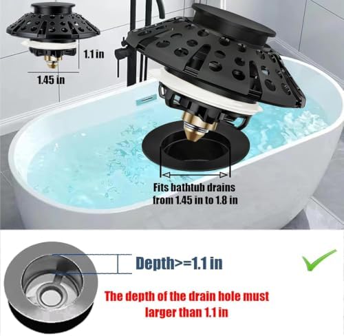 AzWzz Bathtub Drain Stopper,Pop Up Tub Stopper Plug with Hair Catcher Cover