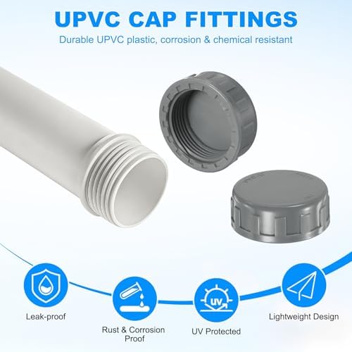 M METERXITY 4-Pack PVC Pipe End Cap Plug Adapter 1-1/4 In, Female Thread | Gray, Water End Cap Connector, Inner Teeth Pipe Plugs, for Outside Lawn, Yard/Watering Irrigation Systems