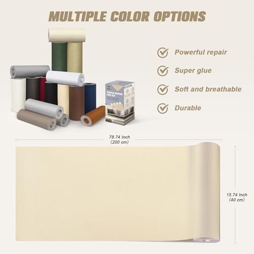 OAZ 16 x 79 inch Canvas Repair Patches Canvas Fabric Patch Self-Adhesive Fabric Repair Tape Waterproof Outdoor Gear Patch Kit for Boat Cover Awning Sofa Chair Couch Tent Bag (Ivory White)