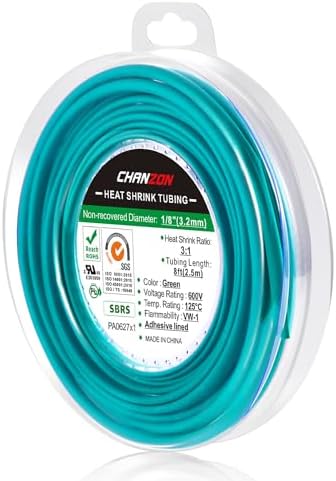 Chanzon 3:1 Ratio 1/8" (3.2mm) Heat Shrink Tubing 8Ft Roll Green