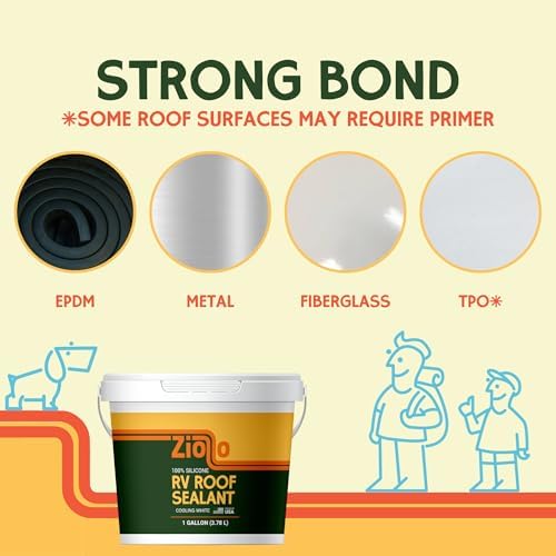 Ziollo RV Roof Sealant - Leak Repair 100% Silicone Liquid Rubber - Premium Waterproof Coating for Campers, Pop Up, Motorhomes, and Travel Trailers - Easy DIY Application - White 1 Quart