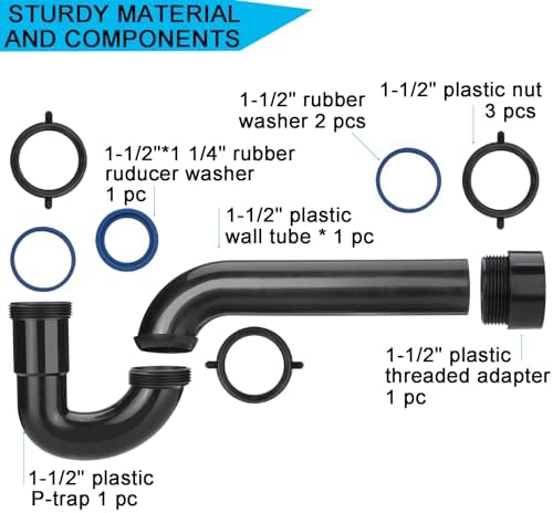 (2 Pack) Yariwiz Black 1-1/2 inch P Trap for Bathroom Kitchen Sink Drain Replacement Tubular Plumbing Pipe Assembly KSD-001B(2 PACK)