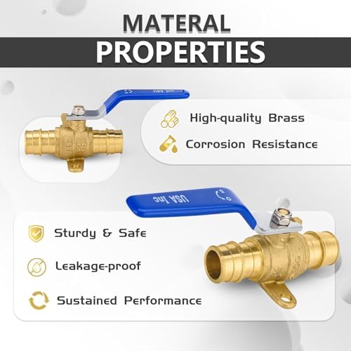 100-Pack Foskan 3/4" Brass PEX Expansion Drop Ear Ball Valve with Blue Handle, Full Port Shut-off Valve for Hot and Cold Water Distribution