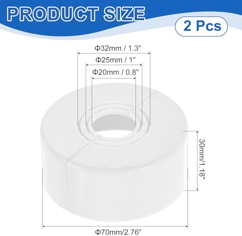 uxcell 2Pcs Wall Split Pipe Flanges, 1.18" Thick Plastic Cuttable Escutcheon Plate Plumbing Cover Fit 0.8"/1"/1.3" OD for Water Pipe Faucet Decoration, White