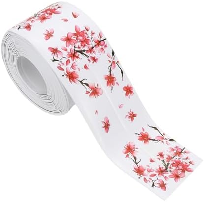 PATIKIL Caulk Tape Waterproof Self Adhesive, PVC Toilet Caulking Sealant Strip Bathtub Caulk Sealing Strip Tape for Bathroom Kitchen Countertop, Red Flowers (1.5 Inch x 10.5 Ft)