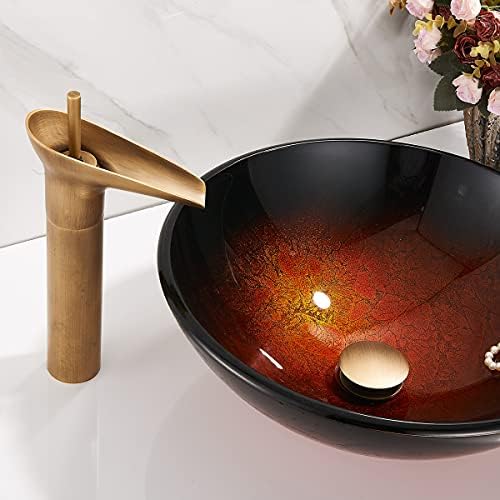 REGALMIX Antique Brass Pop UP Drain, Bathroom Vessel Lavatory Vanity Faucet Sink Stopper, Built-in Anti-Clogging Strainer, Fits Standard American Drain Hole(1-1/2" to 1-3/4"),Without Overflow RWF082S