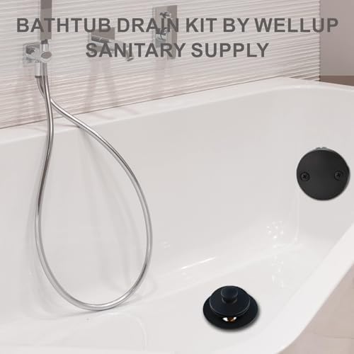 Wellup Bathtub Tub Drain Kit,Bathtub Drain Overflow Trim with 2 Hole Black