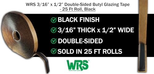 WRS 3/16" x 1/2" Double Sided Butyl Tape, 25 Ft, Black, for Windows & Doors | Creates a Waterproof, Mess Free Seal; Great for RVs, Automotive, Roofing & Joint Sealing; Rubber Adhesive; Sold Individually