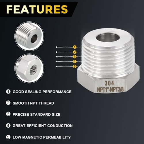 METALLIXITY 1PCS 1" MNPT x 3/8" FNPT Thread SUS304 Hex Bushing Extension | 304 Stainless Steel Pipe Fittings, Tube Adapters Convert for Water Line, Tub Spout/Shower Head