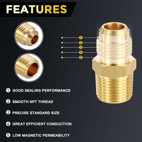 METALLIXITY 2PCS 3/8" Male Flare x 3/8"MNPT Thread Brass Hex Nipple Adapter | Male Straight Extension Adapters, Brass Pipe Fittings for Water Line, Tub Spout/Shower Head