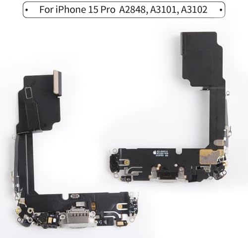 OEM for iPhone 15 Pro Lightning Charging Port Replacement (White Titanium) Original USB Dock Connector Flex Cable Assembly with Waterproof Tape Tool Kit for A2848, A3101, A3102, A3104