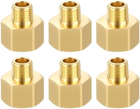 METALLIXITY 6PCS 1/2" FNPT x 1/4" MNPT Thread Brass Hex Extension Adapters | Brass Pipe Fittings, Female to Male Adapters for Water Line, Tub Spout/Shower Head