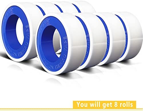 VOTMELL 8 Rolls 1/2 Inch(W) X 520 Inches(L) Teflon Plumbers Tape,Pipe Sealing & Plumbing Thread Tape,PTFE Water Sealant Seal for Shower Head,White