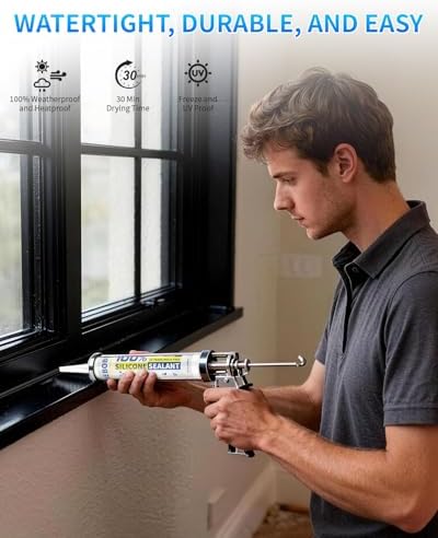 BEBOBLY Black Silicone Caulk & Sealant, 100% Waterproof Silicone Caulking, Silicone Sealant Caulking for Kitchen, Bathroom, RV, Interior & Exterior Use, Shrink & Crack Proof, 10.2 FL. OZ/300ML, 4 Pack
