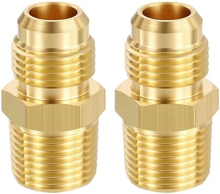 METALLIXITY 2PCS 3/8" Male Flare x 3/8"MNPT Thread Brass Hex Nipple Adapter | Male Straight Extension Adapters, Brass Pipe Fittings for Water Line, Tub Spout/Shower Head