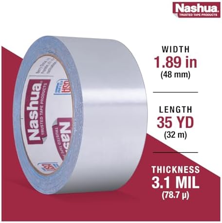 Nashua 361-11 Foil Tape for Waterproofing Repair, 11 mil Thick, 10 m Length, 48 mm Width , Aluminum
