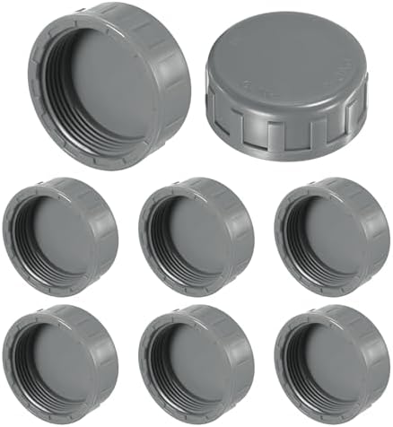 M METERXITY 8-Pack PVC Pipe End Cap Plug Adapter 1-1/2 In, Female Thread | Gray, Water End Cap Connector, Inner Teeth Pipe Plugs, for Outside Lawn, Yard/Watering Irrigation Systems