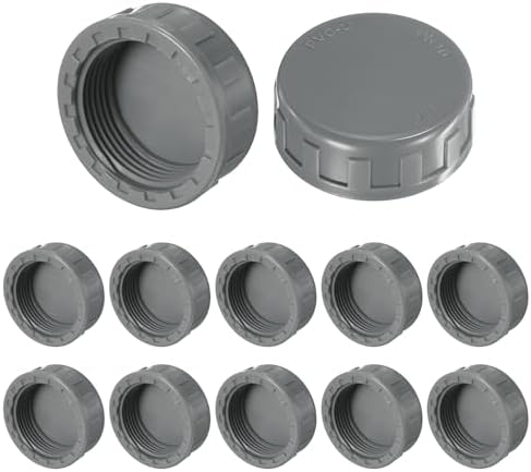 M METERXITY 12-Pack PVC Pipe End Cap Plug Adapter 1-1/4 In, Female Thread | Gray, Water End Cap Connector, Inner Teeth Pipe Plugs, for Outside Lawn, Yard/Watering Irrigation Systems