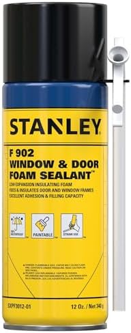 Stanley F902 Window & Door Foam Sealant (1x12 Oz.) – Low Expansion Polyurethane Insulating Spray Foam | Gaps and Cracks Filler for Window & Door Frames, Waterproof Sealant with Straw | 12 Oz. 1 Pack