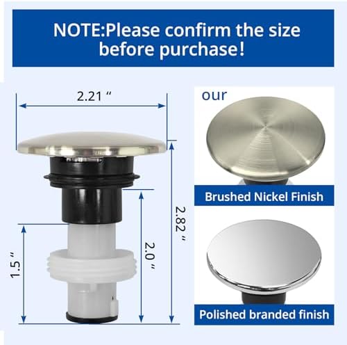 972-098J Brushed Nickel Bathroom Sink Push & Seal Pop Up Drain Stopper
